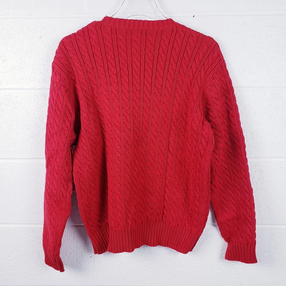 Lauren Ralph Lauren Sweater Red Cable Knit Crest Logo Cotton Womens‎ Size Large